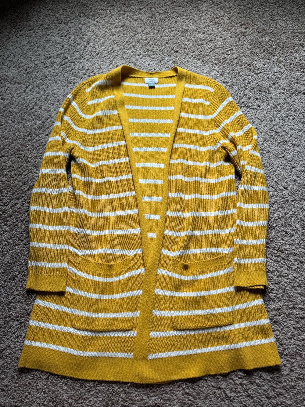 Old Navy Yellow & White Striped Open-Front Cardigan